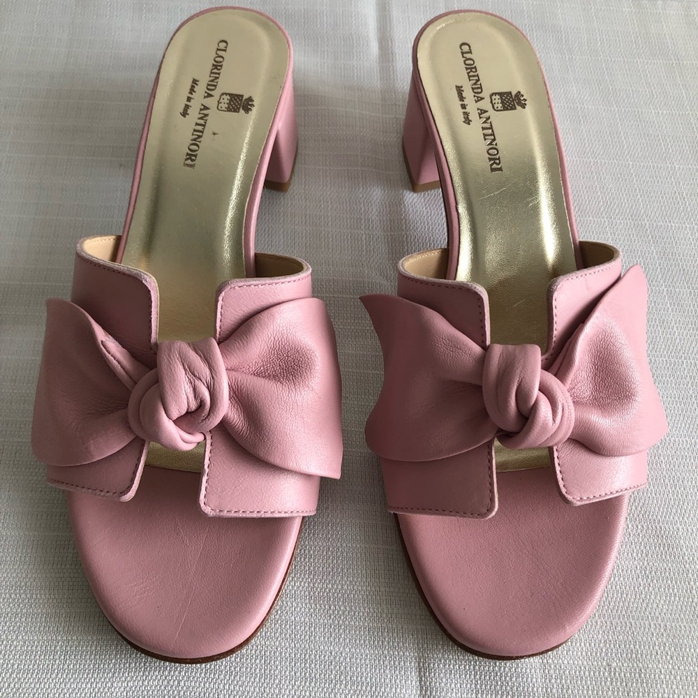 Clorinda Antinori Sandals Pink Leather Block Heel Made in Italy Size 7 $345 - Picture 10 of 12